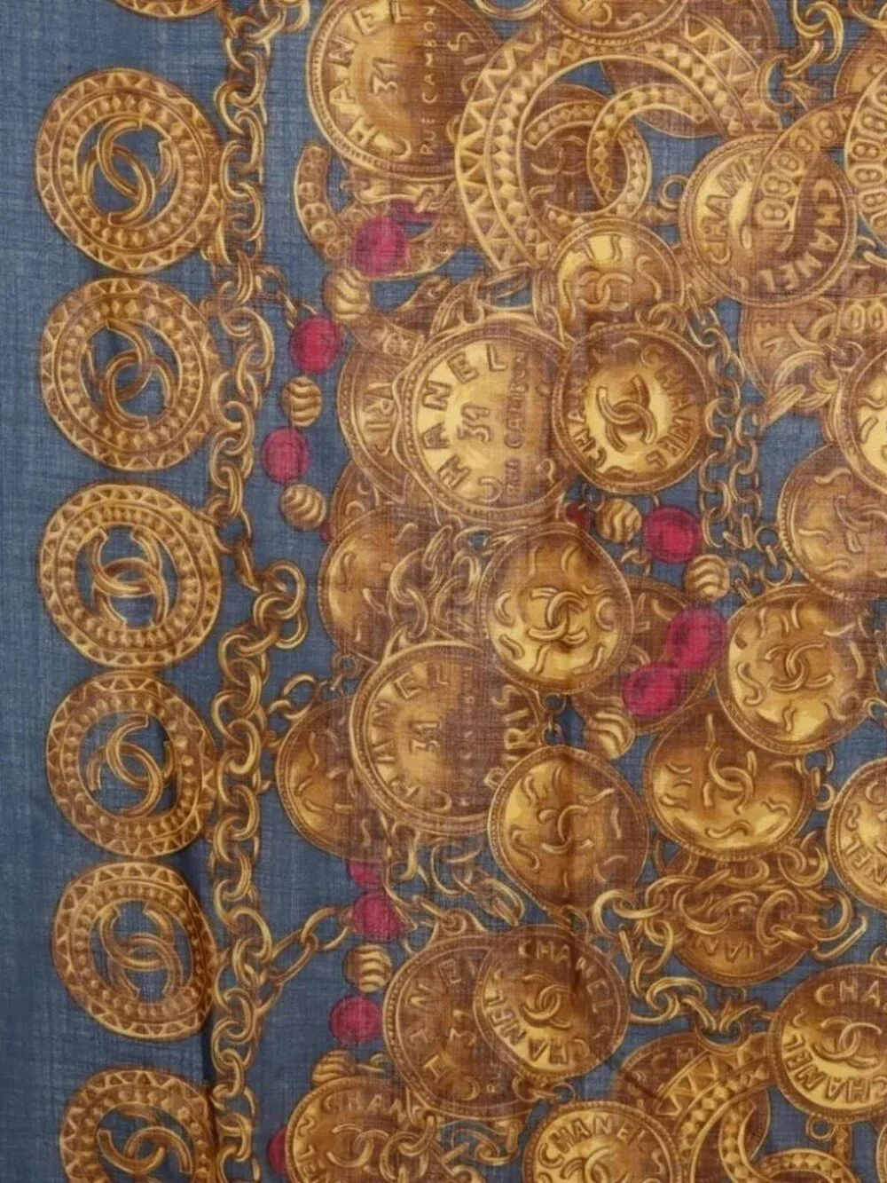 CHANEL Scarf Wool Silk Navy CC Auth 174639A